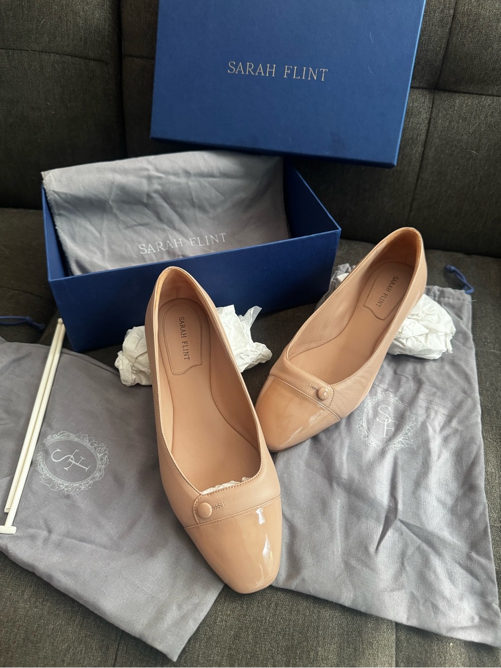 Sarah Flint Nude Patent Pointed-Toe Ballet Flats